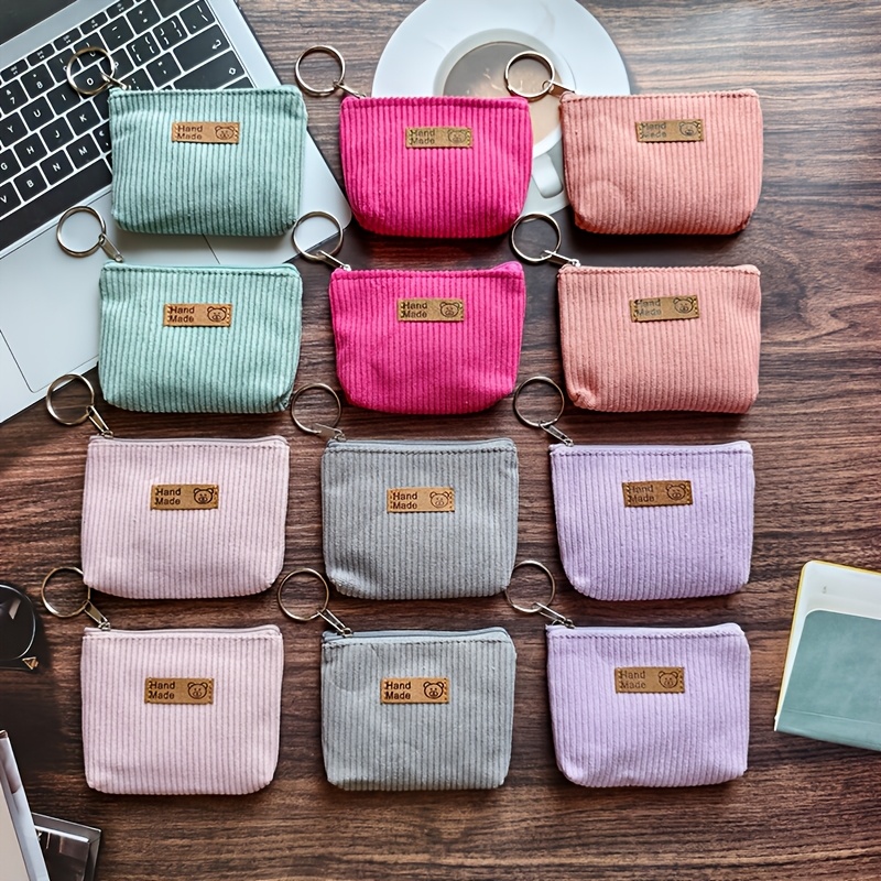 Image of 12pcs Multifunctional Creative Corduroy Coin Purse, Stylish Women's Clutch Wallet For And Keys, Simple And Versatile Gift Bag.