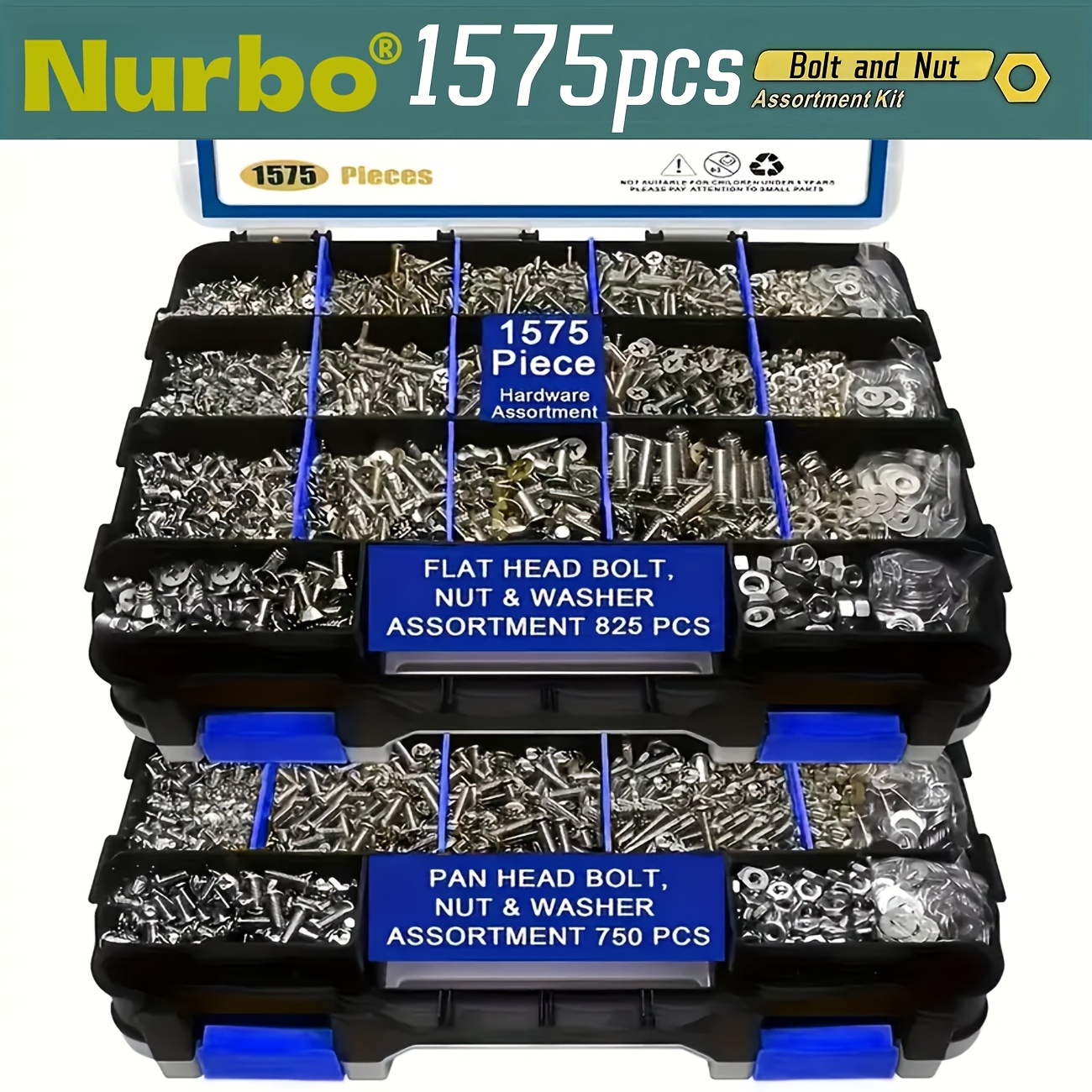 Juego de 1575 piezas de tuercas y tornillos, acero inoxidable, cabezas Phillips y planas, con varias tuercas, arandelas y caja organizadora de doble cara - Imagen 3