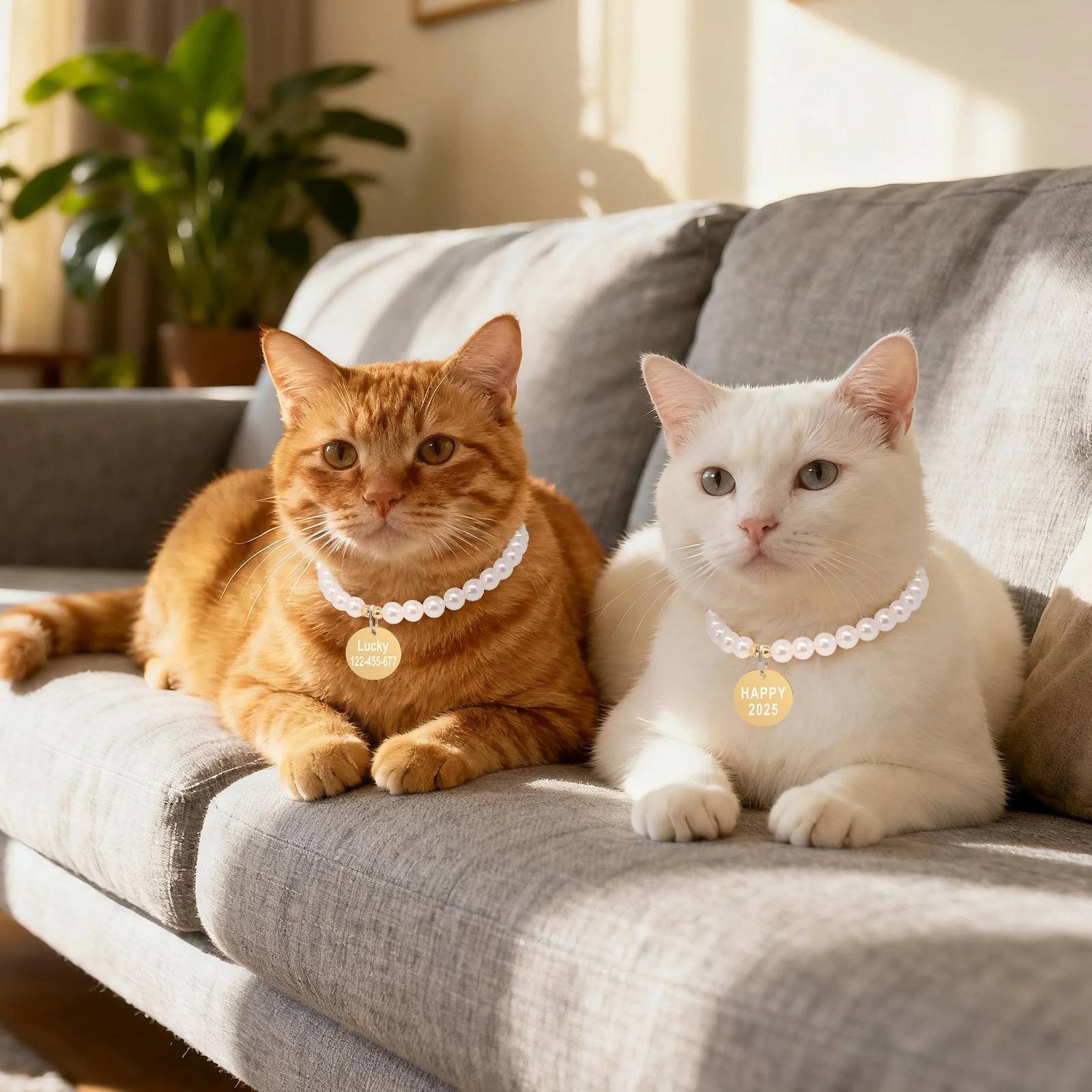Customizable Pet White Ball Bead Collar Necklace, Cute Scarf Accessory