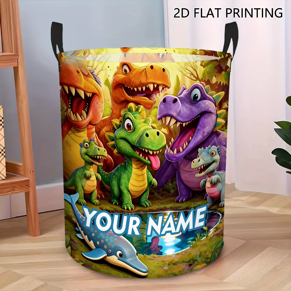 TEMU Personalized Dinosaur Forest Design Storage Basket, Ideal For Organizing Clothes In Bedrooms, Dorms, Or Playrooms. A Fun And Solution, Laundry