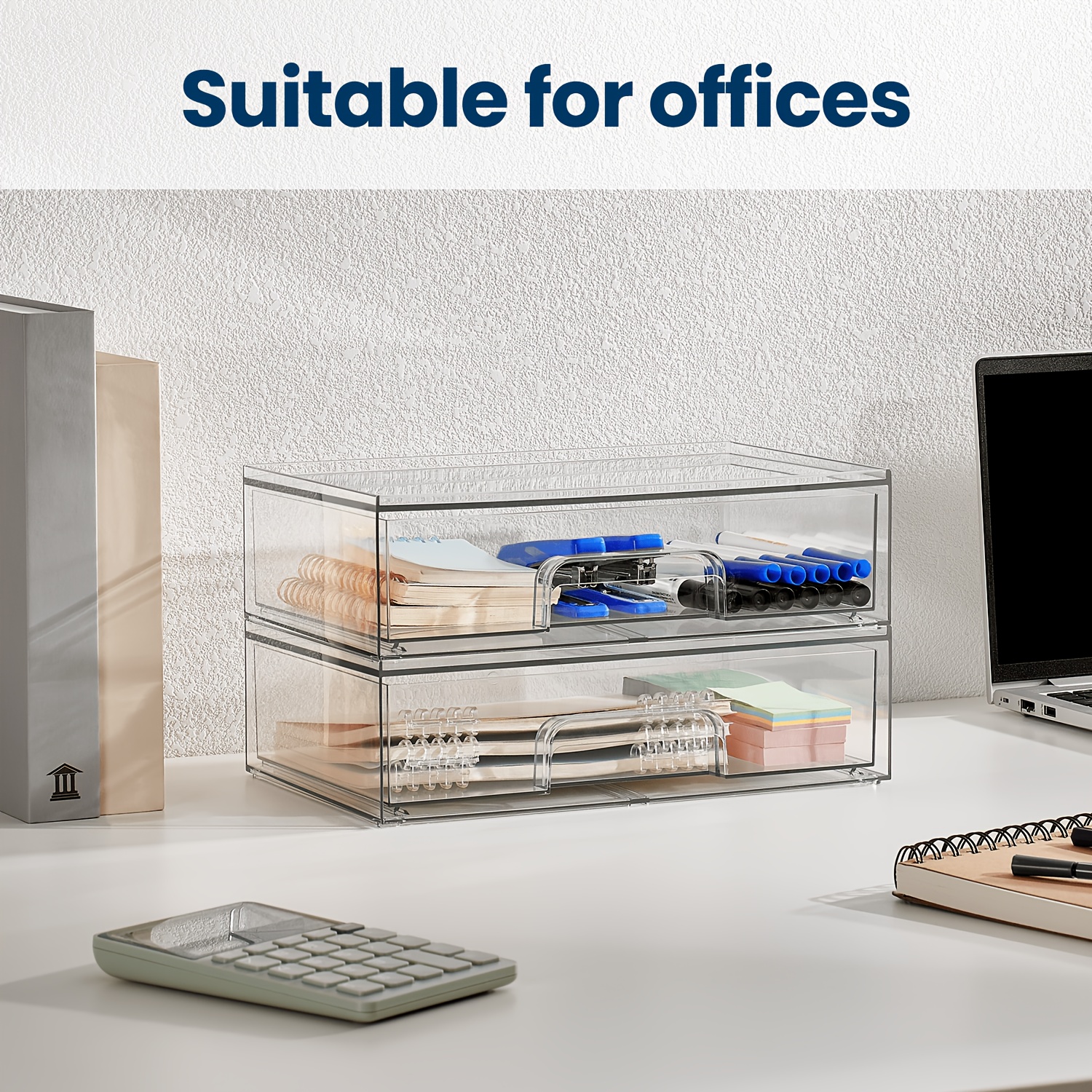 TEMU 7.5"d X 12.1"w X 3.5"h Table And Drawer Storage, 2-pack Clear Stackable Storage Drawers, Acrylic Plastic Organizer Bins, Ideal For Desk