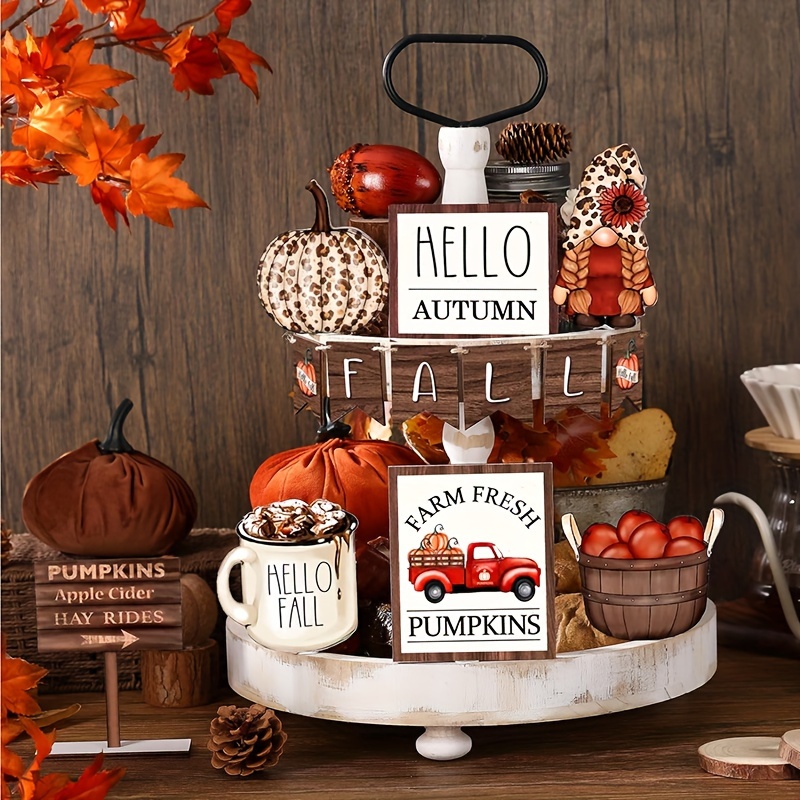 

Classic Wood Decorative Signs & Plaques Set For Fall - 1pc Thanksgiving Autumn With Pumpkin Motif, Tabletop Display, Multifunctional For Home Festivities, Pub, Kitchen Decoration, English Text