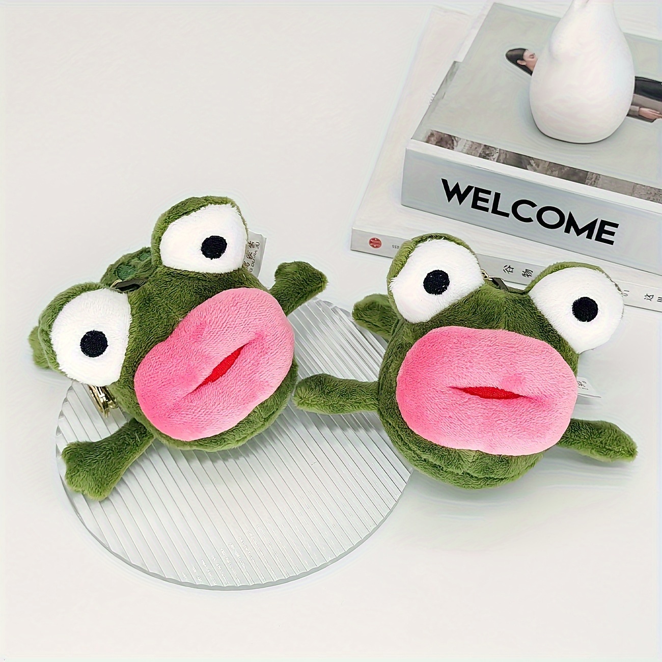Big Red Lips Frog Plush Keychain Cute School Bag Ornament - Temu