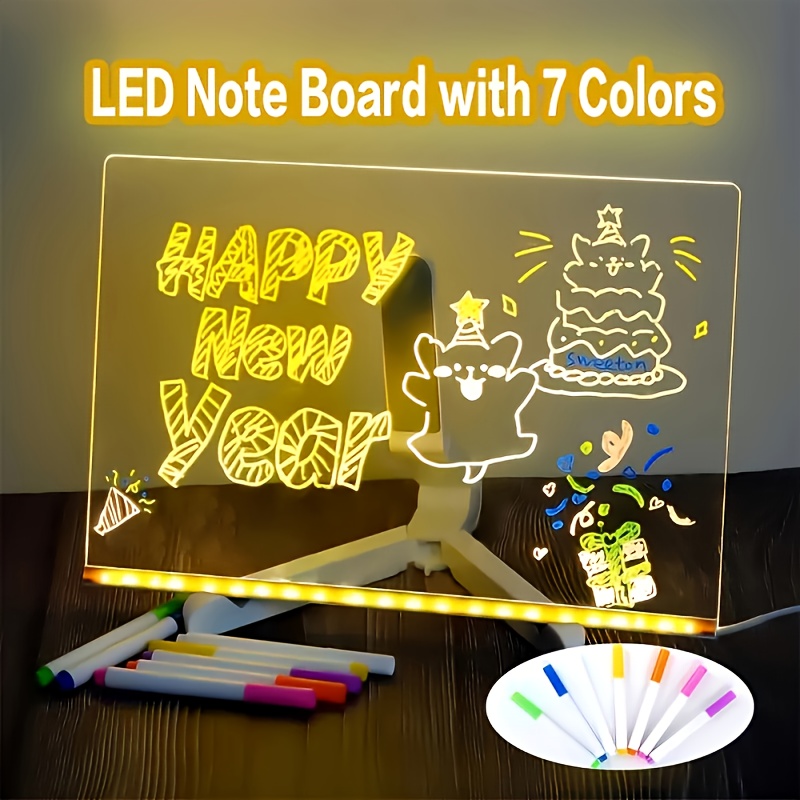 LED Illuminated Acrylic Message Board, Erasable Writing & Drawing Board for Home Decor, Art Projects, USB Powered, Decorative Lighting | Colorful Writing Tool, Christmas Bulletin Board Decorations