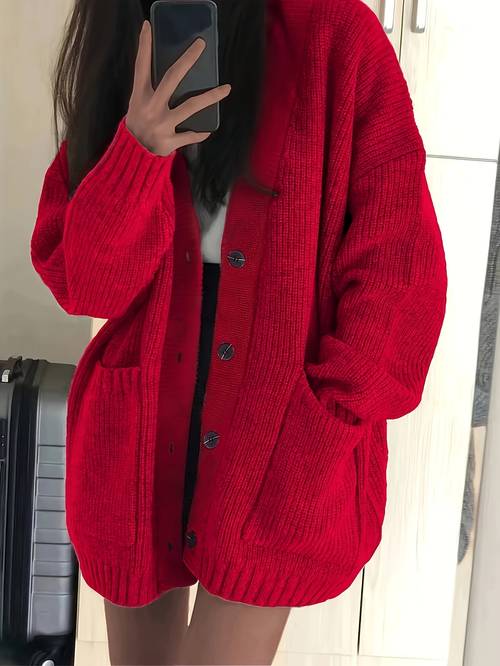 casual v neck single button sweater womens fall winter cardigan