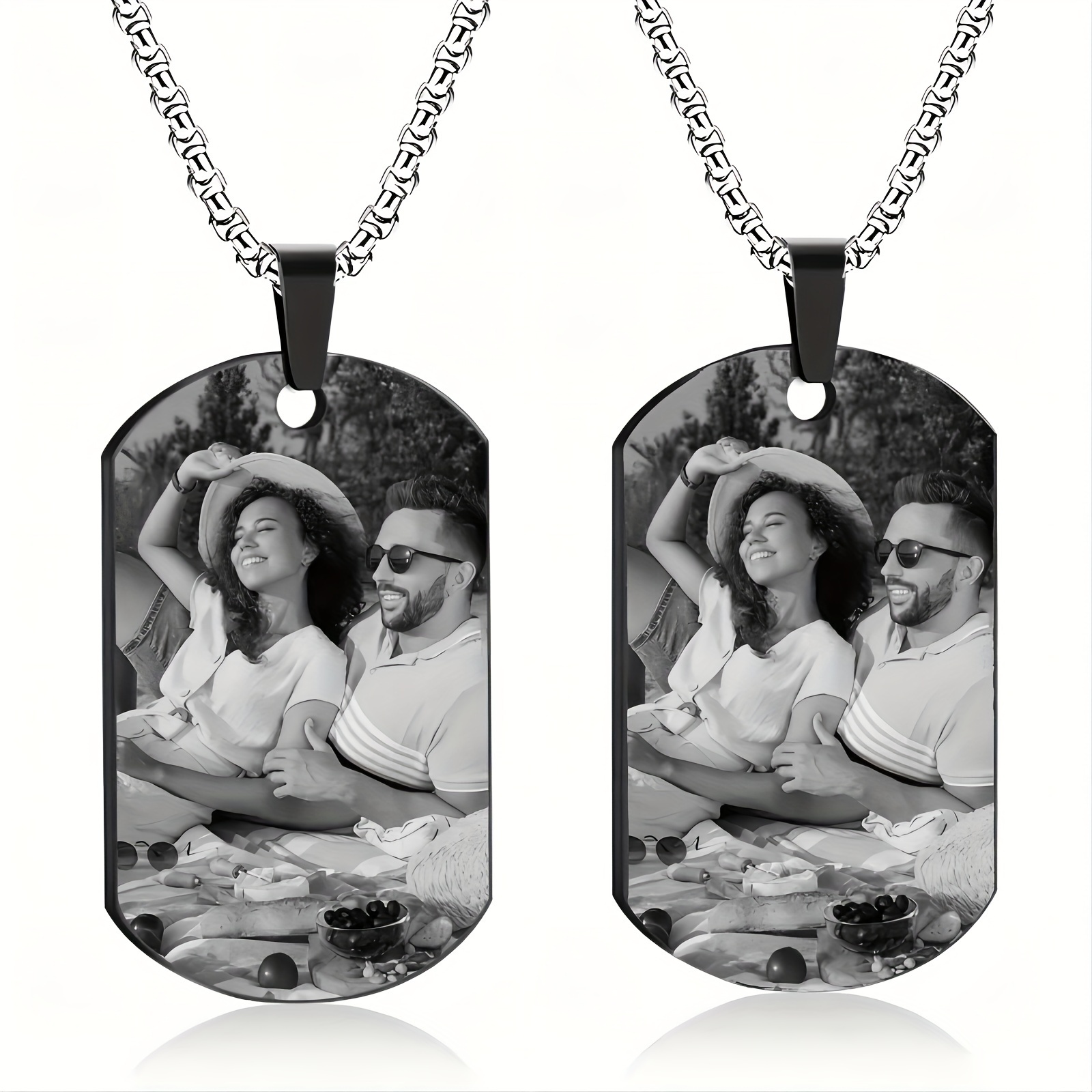 

Custom Engraved Photo Pendant Necklace - Double-sided Dog Tag Design, Stainless Steel, Anniversaries, Father's & Day Gifts