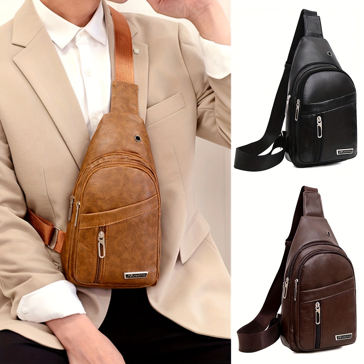 Men's Multi-Layer Crossbody Chest Bag – Black, Brown, Khaki