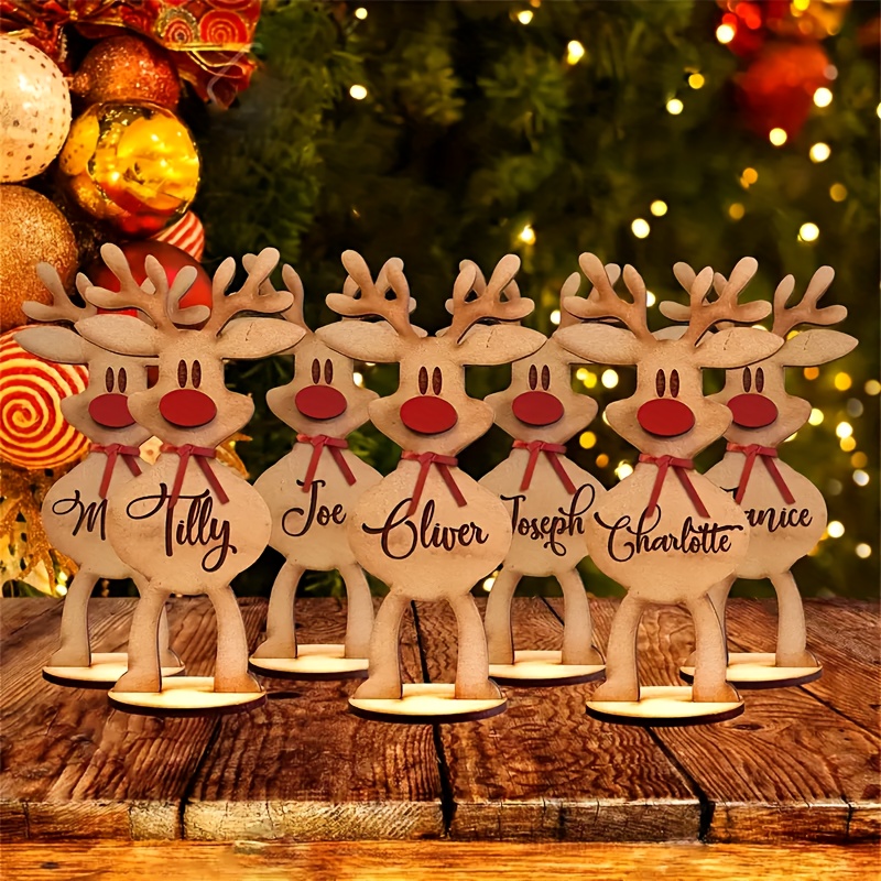 

2pcs Set Rustic Wooden Reindeer Figurines - Distressed , Intricate For Home Decor | Christmas & Holiday Parties