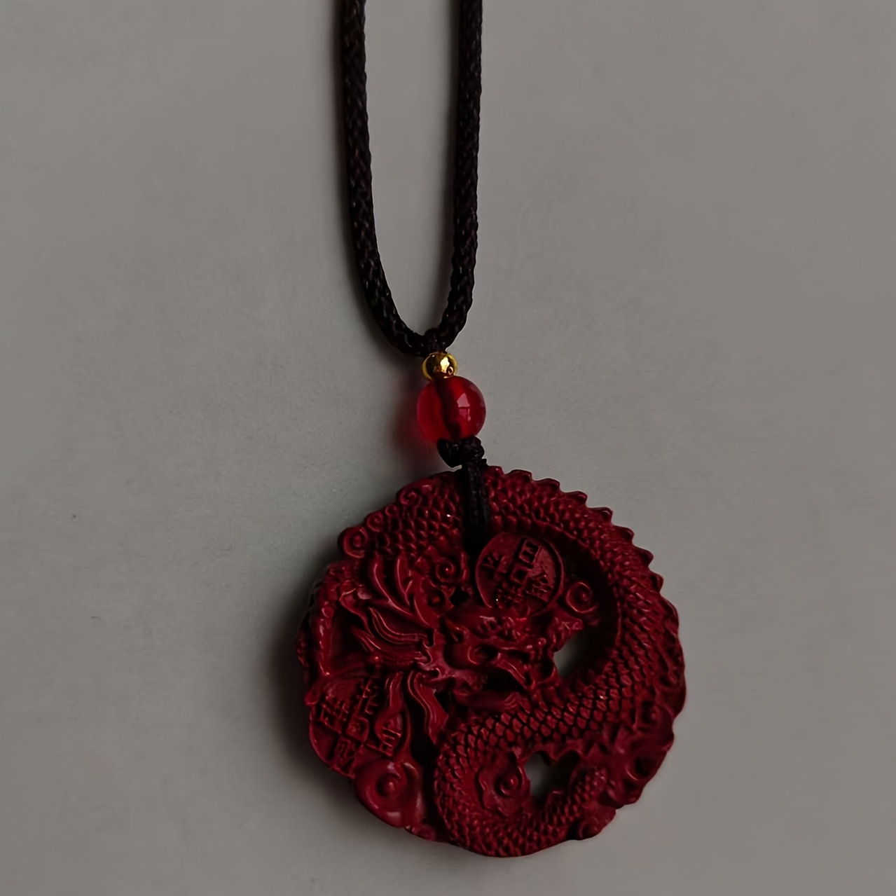 Red Natural Dragon Pendant, Couple Lucky Charm Necklace