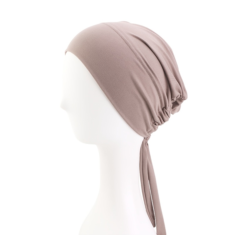 E-shop Weiche, Elastische Unterkappe, Einfarbig, Mit Schnürung, Kopfwickel, Innere Hijab-Hüte, Lässige Mützen, Ramadan-Turbane Für Frauen
