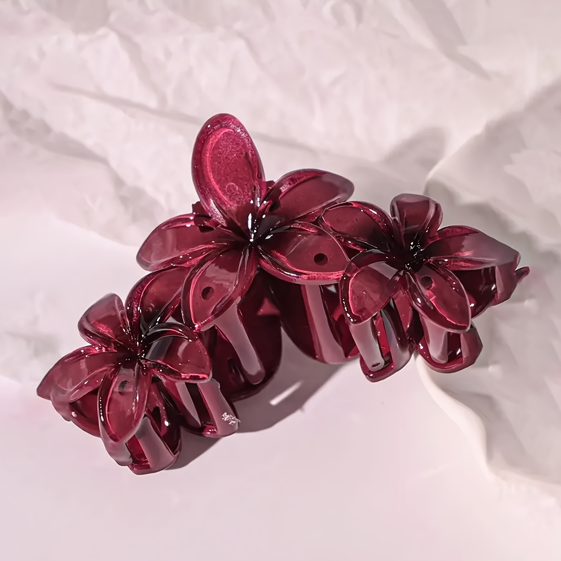 TEMU 1pc Vintage Wine Red Floral Claw Clip, Light Luxury Transparent Texture Frangipani Hair Clip, High-end Feel Updo Shark Clip, Gentle And Elegant