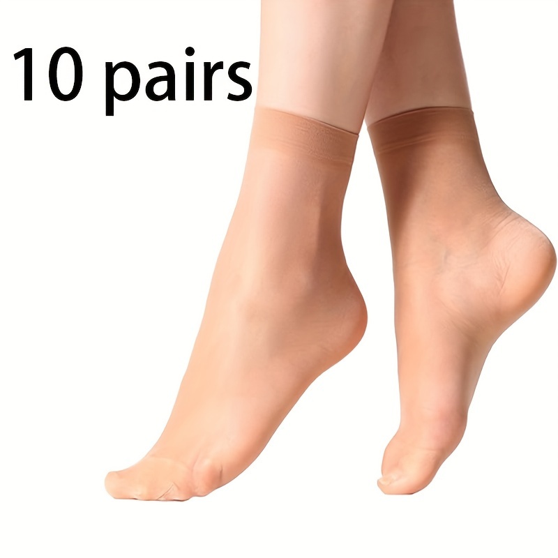 

10 Pairs Women's Sheer Ankle Socks, Silky Transparent Nude Tone Stockings, Thin Short Socks For Ladies