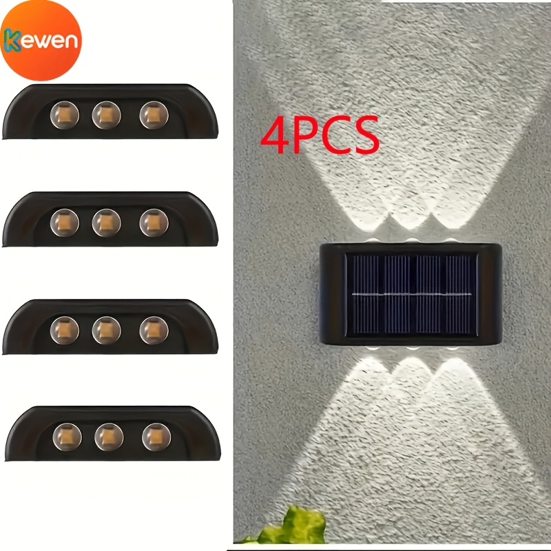 TEMU 4 Solar Powered Outdoor Courtyard Lights, Rain And Wind Resistant, 6 Led Bead Curtain Wall Mounted Decorative Fence Style Floodlights, Up And