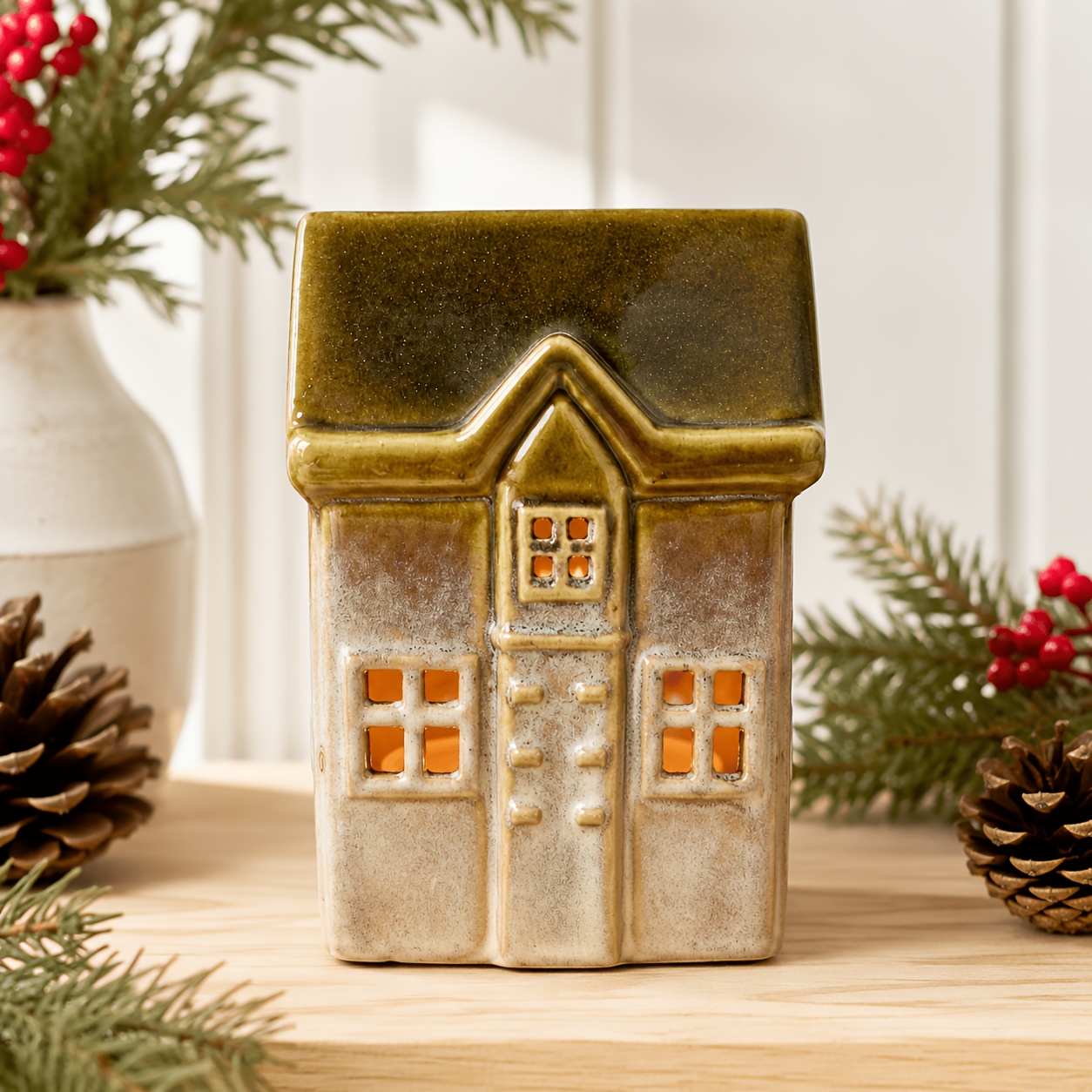 TEMU Collectible Buildings & Accessories Kiln-transformation Christmas Holiday Ceramic Cottage Decor, Multiple Styles Available, Used As A Candle