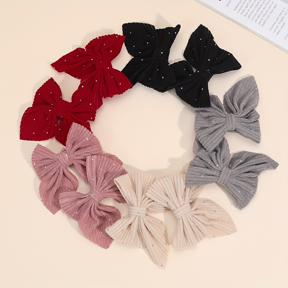 

10 Pcs Elegant Corduroy Bow Hair Clips For Girls, Mixed Colors, Solid Pattern, All-season Fashion Hair Accessories, Polyester, Perfect For Teens, Gift-friendly Hairpins