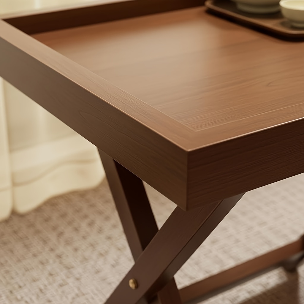 Foldable Side Table with Raised Edge Tray, X-Shaped Legs, Multi-Purpose Bedside & Sofa Table for Bedroom Living Room Bay Window