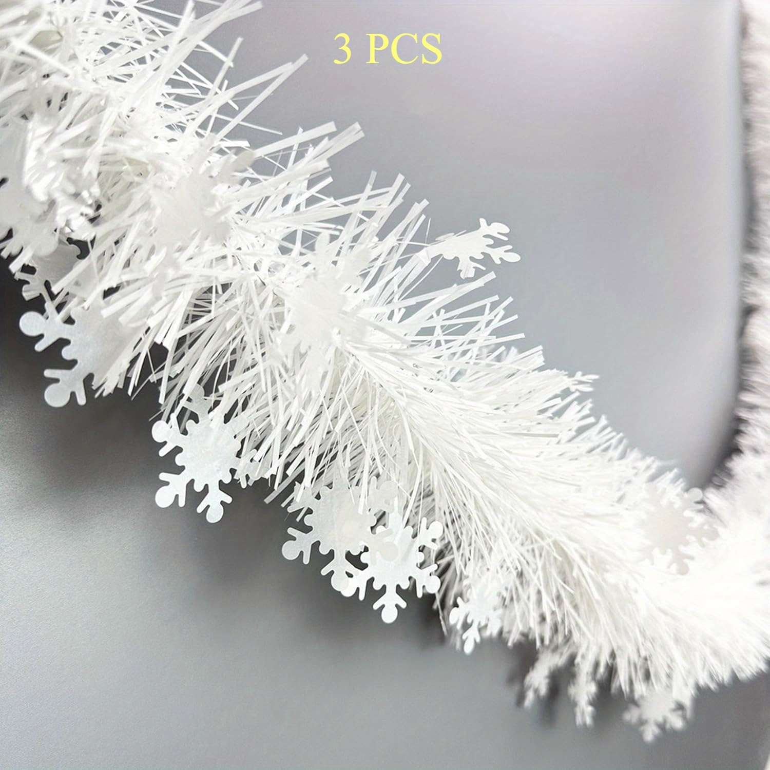 TEMU 3-pack 600cm Christmas Snowflake Garland - 200.0cm Festive White Thick Sequin Decor For Christmas Tree, Plastic Material, No Feathers, No