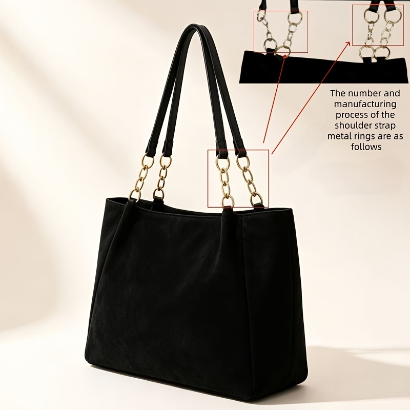 TEMU Vintage Pleated Shoulder Tote Bag, Women's Large Capacity Commuter Shoulder Bag With Chain-trimmed Shoulder Strap, Simple And Sophisticated Work
