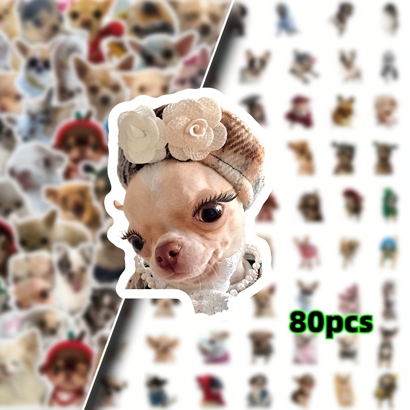E-shop 80 Realistische Chihuahua-Hundekopf-Aufkleber für Handyhüllen, Wasserflaschen, Gitarren, Notizbücher Journale