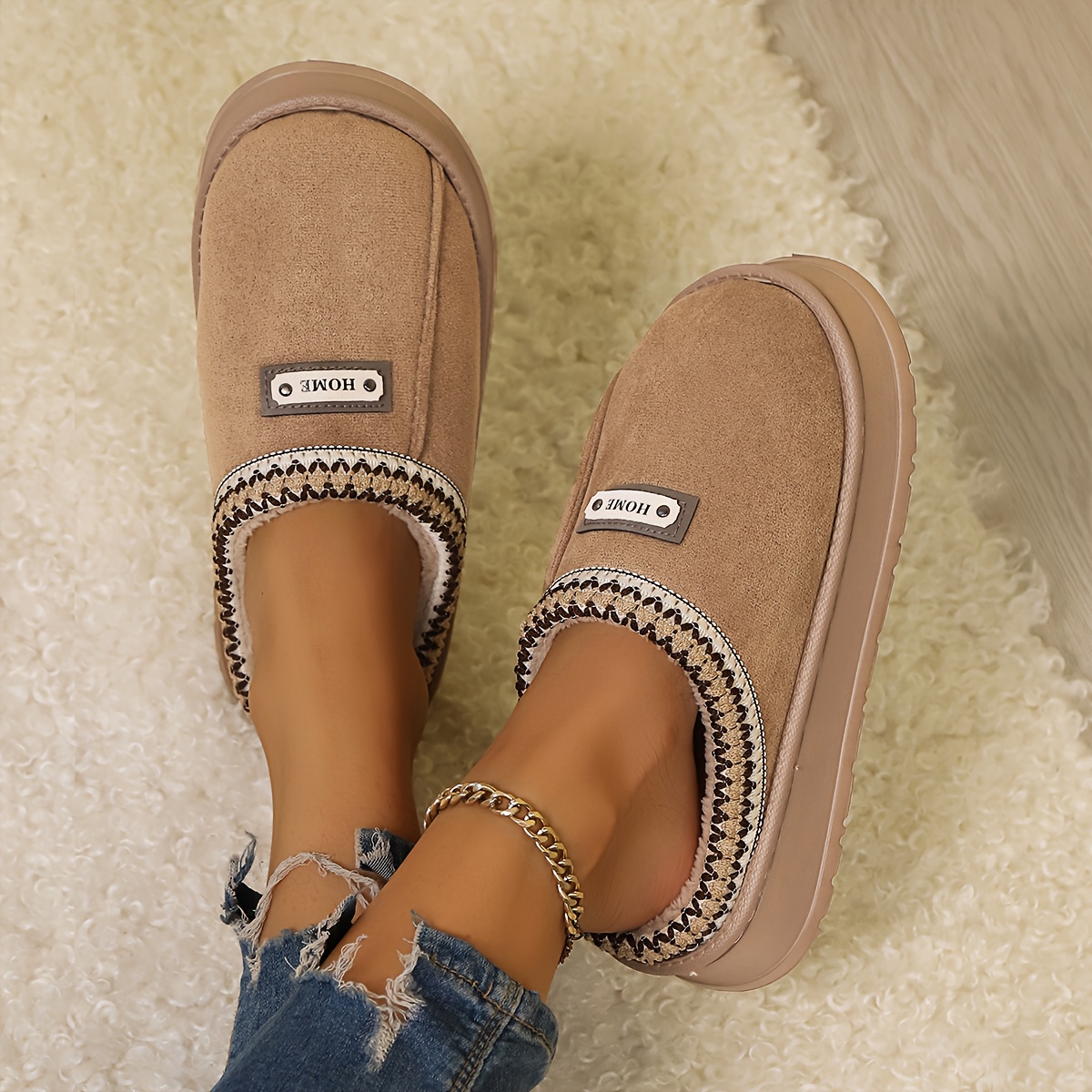 Men's And Women's Home Shoes For Autumn And Winter, Featuring Thick, Warm, And Non-slip Soles. Comfortable And Soft, In Brown, Khaki, And Black, Making Them A Great Gift Option., Women Shoes