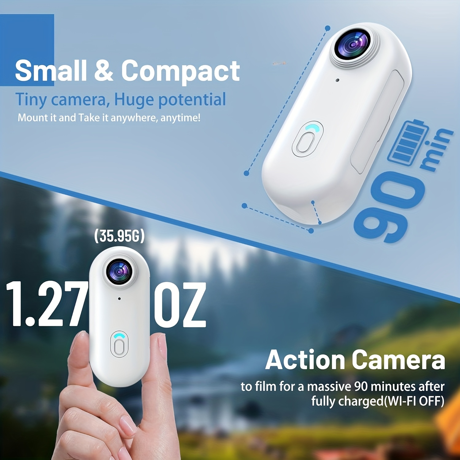 1080P UHD Mini WIFI Action Camera 32&128GB Thumb POV Portable Body Cam Wearable Video Recorder with Magnetic Lanyard, Helmet Mount, Pocket Sport DV for Bike Cycling, Motorcycle, Pet, Vlogging(White, Black)