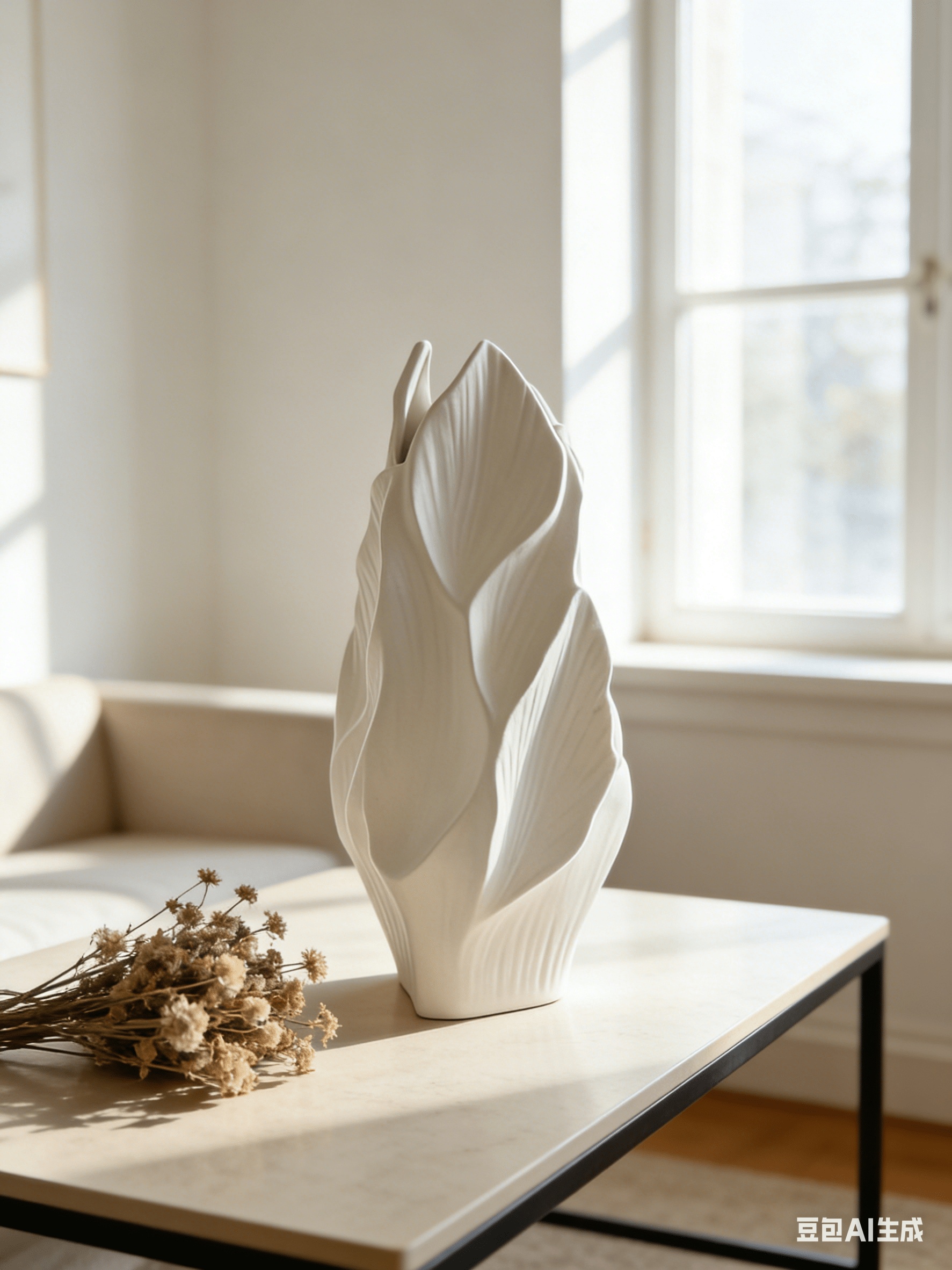 Nordic Style Creative Petal Ceramic Vase, Modern Minimalist Artistic Flower Vase, Home Decor Ornament for Living Room Entryway TV Stand, Dried Flower Arrangement Vase