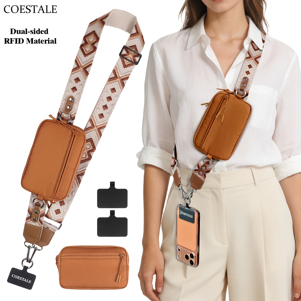TEMU Coestale 1pc Women's Shoulder Bag And Crossbody Bag/dopamine Color-/embroidered Wide Strap/adjustable/phone Lanyard/compatible With All