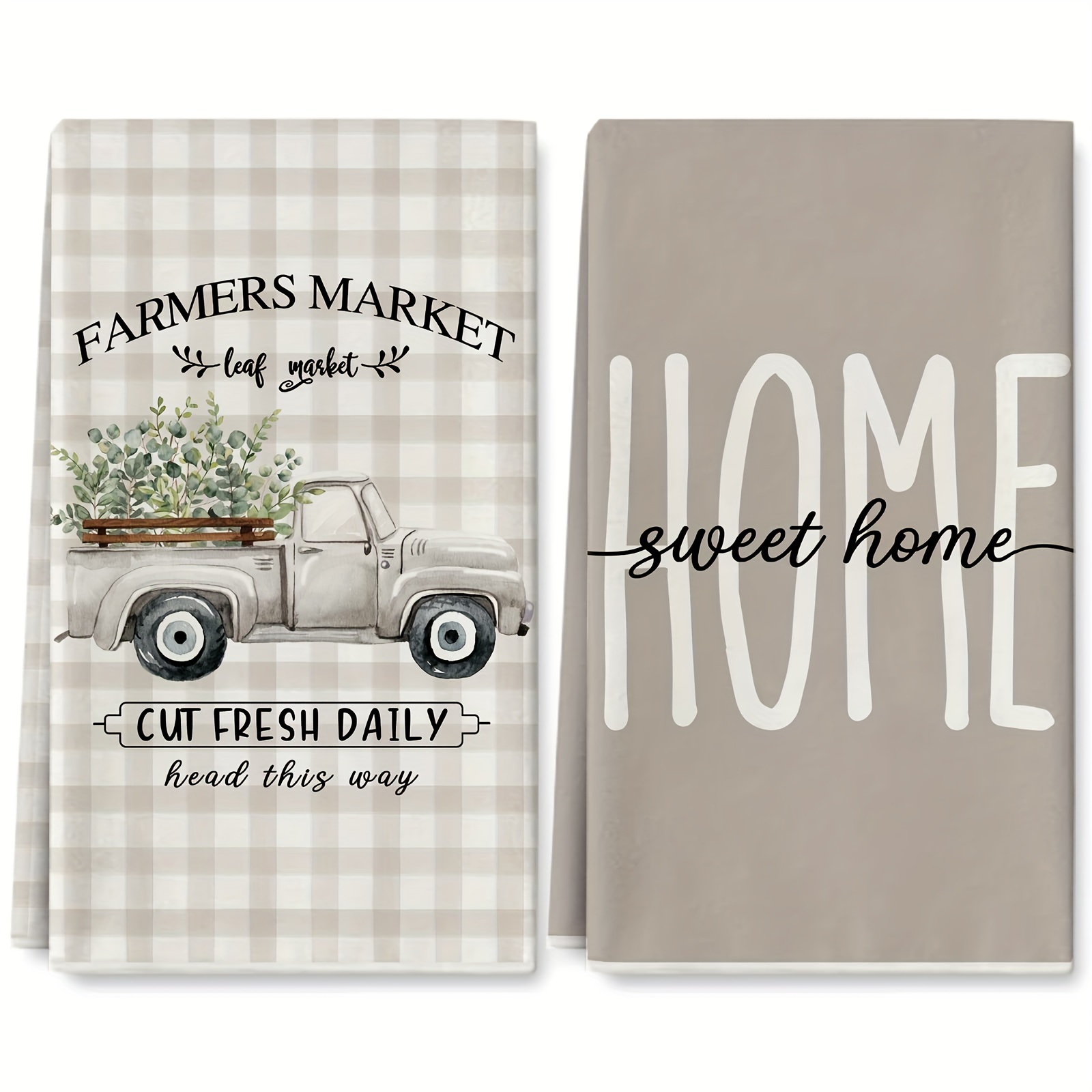 

2pcs Dishcloths, Farmhouse Kitchen Towel, Gray Home Sweet Home Dish Towel Buffalo Plaids Truck Eucalyptus Leaves Hand Drying Tea Towel, For Home Cooking, Baking And Cleaning, Kitchen Supplies