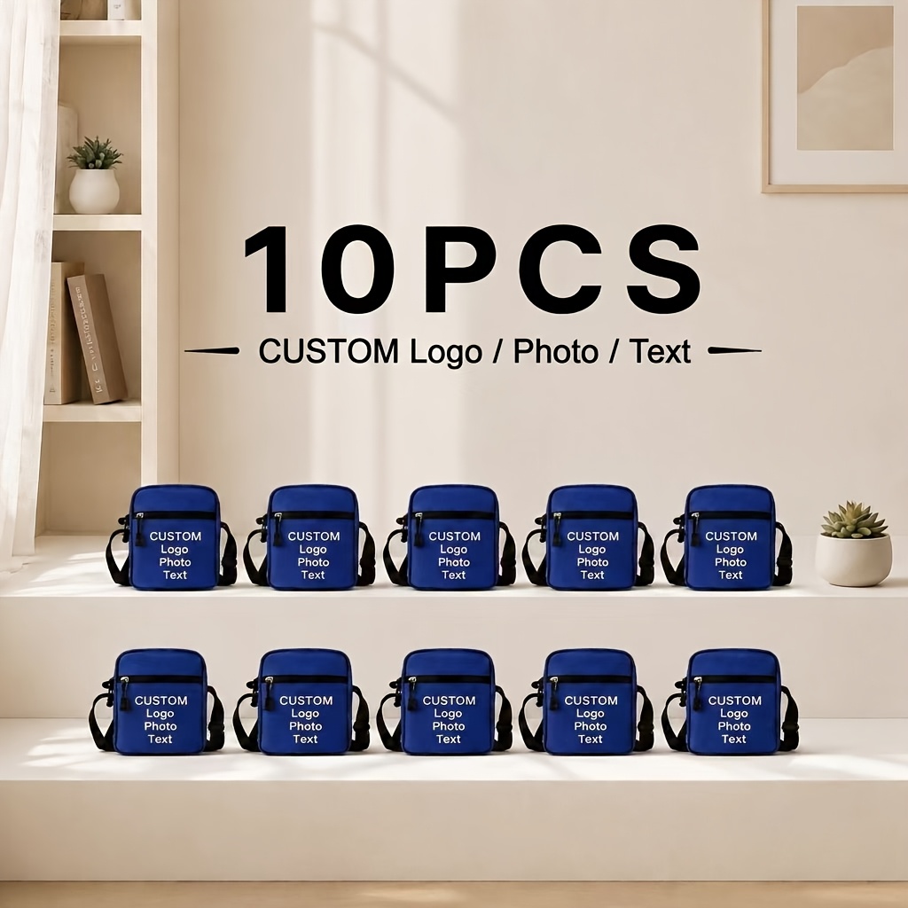 TEMU 10 stuks Gepersonaliseerde Crossbodytassen voor Heren, Bedrukbaar met Logo, Foto's en Tekst. Ideaal voor Dagelijks Woon-werkverkeer, Informele