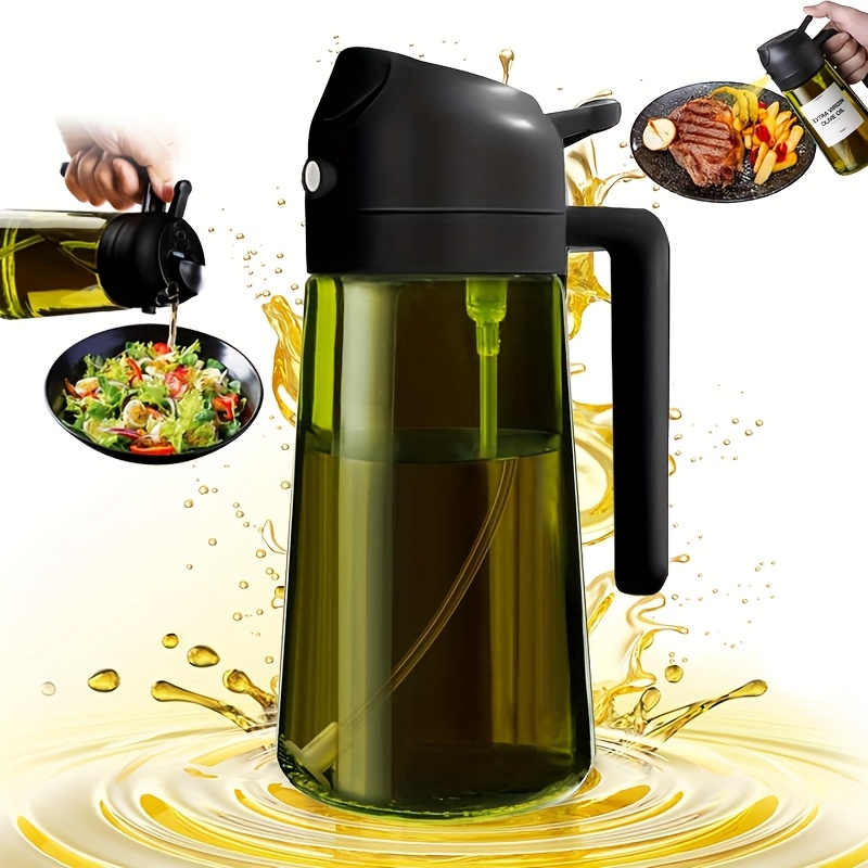 

15oz Dual- Oil Dispenser And Sprayer For Kitchen Cooking - Bpa-free Borosilicate Glass, Olive Oil & Pourer With Ergonomic Handle, Ideal For Bbq And Salad Dressing, Oil Sprayer Bottle For Cooking