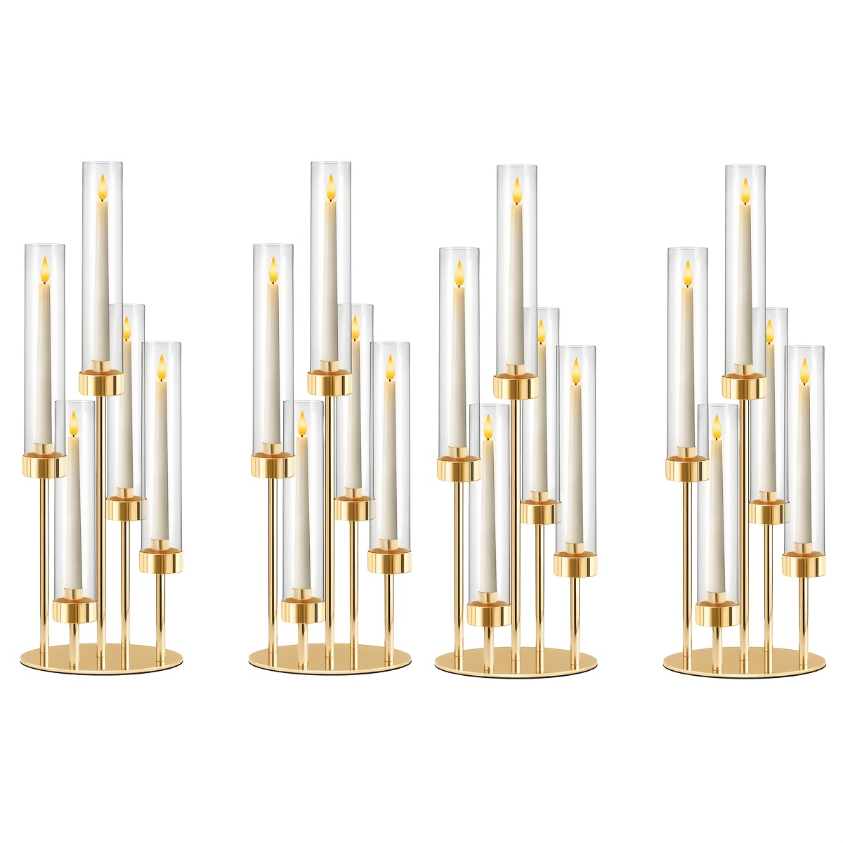 TEMU 4pcs Golden Metal And Acrylic Candelabra Centerpieces, 5-light Candelabra With Clear Tubes, Elegant Tabletop Decorations For Wedding Event Party