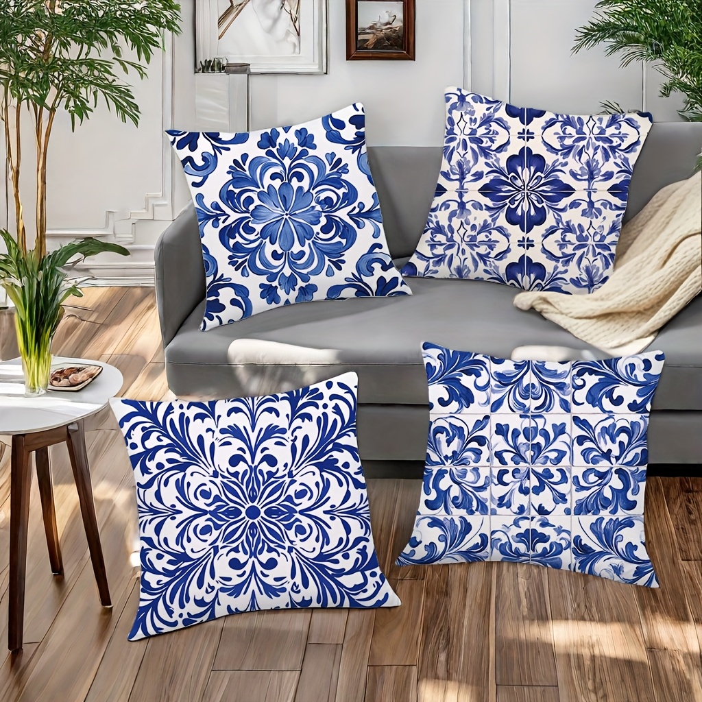 4pcs blue and white porcelain style geometric pattern pillowcases warm and comfortable beautiful and practical 17 72 inches 17 72 inches suitable for home sofa decoration home accessories bedroom zipper pillowcases double sided printin Product details 2