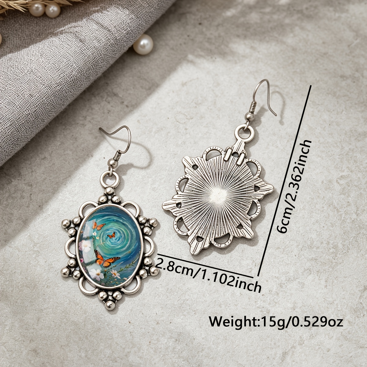 Dreamy Vortex Butterfly Pattern Oval Earrings, Retro Elegant