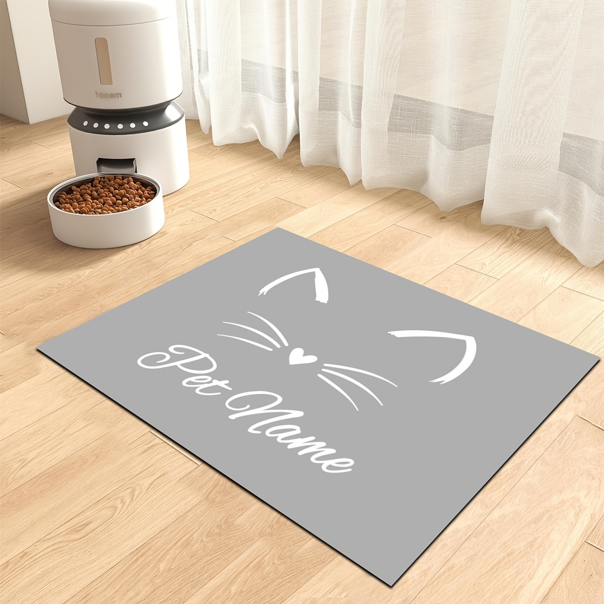 TEMU (customizable) 1pc, Customizable Name/slogan Pet Feeding Mat, Cute Cat Easy Heart Cat Ear Pattern Print, Pet Feeding Mat, Cat Feeding Mat, Cat