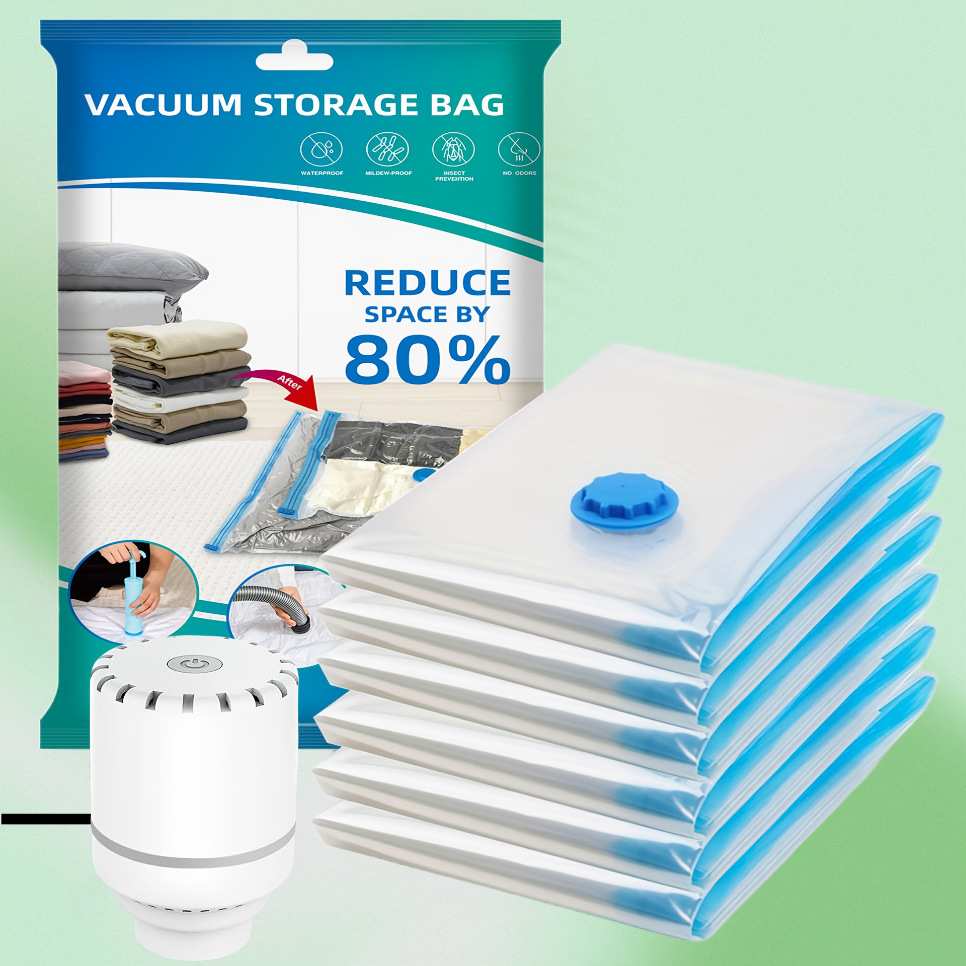 

6pcs Vacuum Storage Bag With Electric Pump, Portable Plastic Travel Bag Clothes Storage Bag, For Blankets, Bedding, Clothes, Quilts, Duvets, Ideal Home Supplies, Storage Essentials