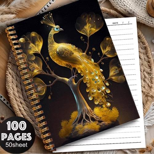 1pc 2d flat personal organizer gilded iridescent peacock theme notebook 100 pages suitable for daily recording office classroom notes creative journaling perfect gift artistic cover design multifunctional