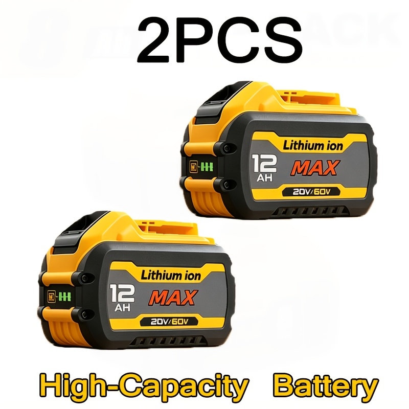 TEMU Pack de 2 batteries lithium-ion haute capacité 60V, 12000mAh 20V/60V + 8000mAh pour outils électroportatifs fil DewaltBattery 20V/60V Max DCB609