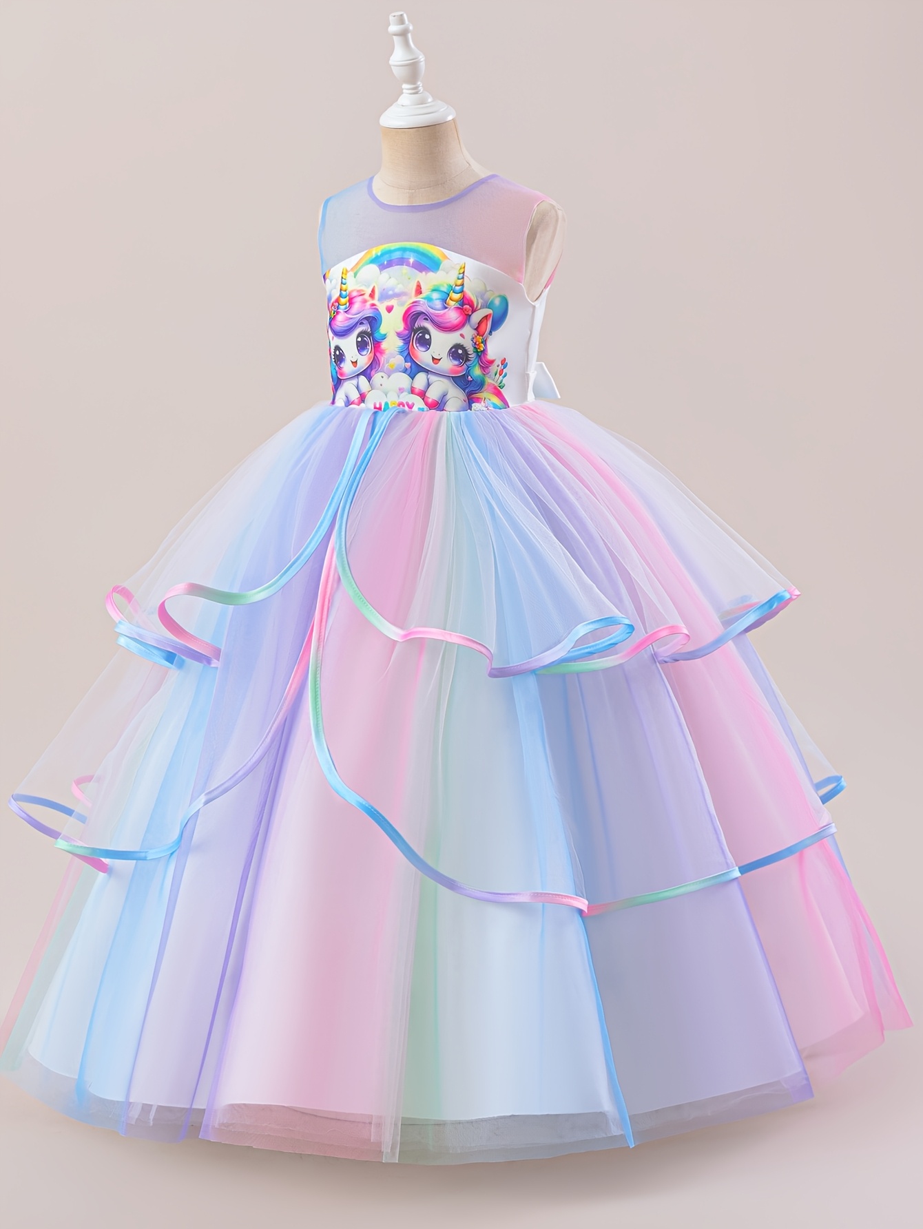 Cute Unicorn Dress for Girls, Little Girl's Fashionable Rainbow Princess  Dress, Sleeveless Vest Dress, Children's Long Puffy Skirt