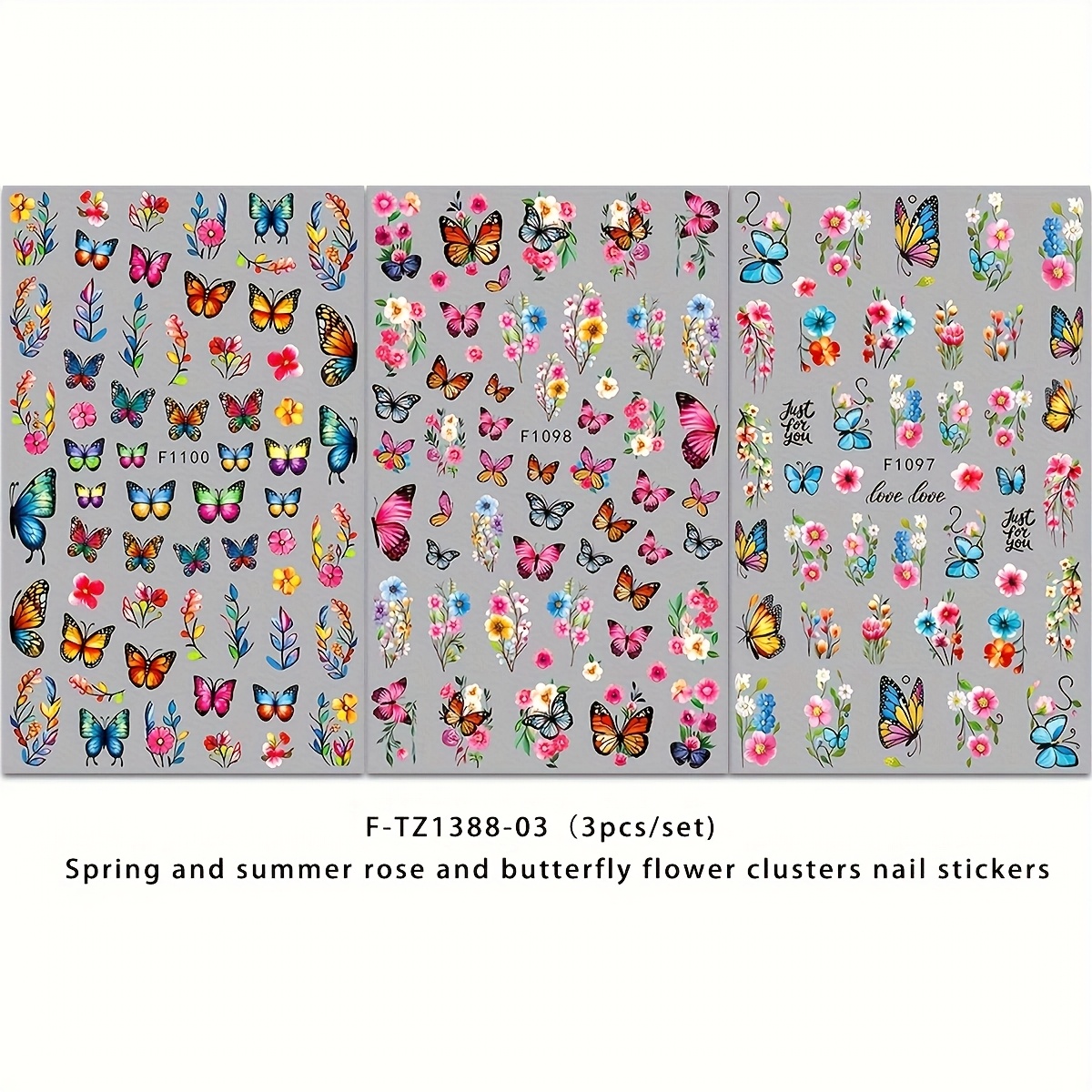 3 Sets Spring Flower Cluster Nail Stickers - Self-adhesive Disposable Nail Decals With Floral & Designs, Vibrant Colors For Women’s Diy Nail Art, Manicure Accessories