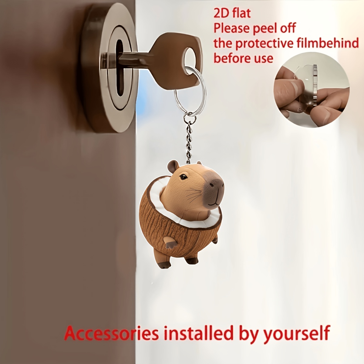 TEMU Piatto 2D, Design Piatto 2D, 1 Portachiavi Capibara �� Con Design Piatto 2D in Acrilico e Catena in Ferro, Misura Solo 0,3 cm / 0,12 Pollici, e ,