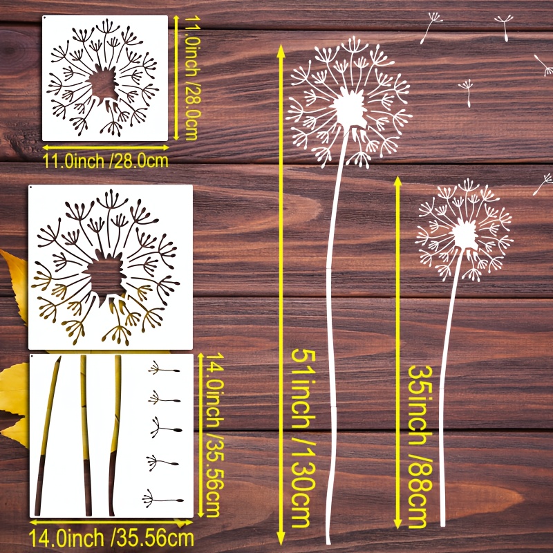 Image of 3 Large Dandelion Stencils, Reusable Painting Templates For Walls, Furniture, Stone, And Canvas