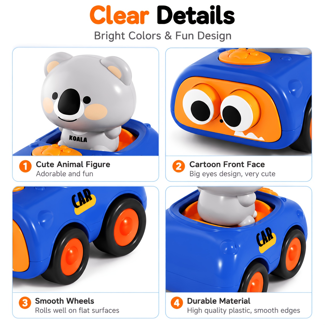 Cute Animal Push Car Toy for Kids with Koala and Tiger Figures