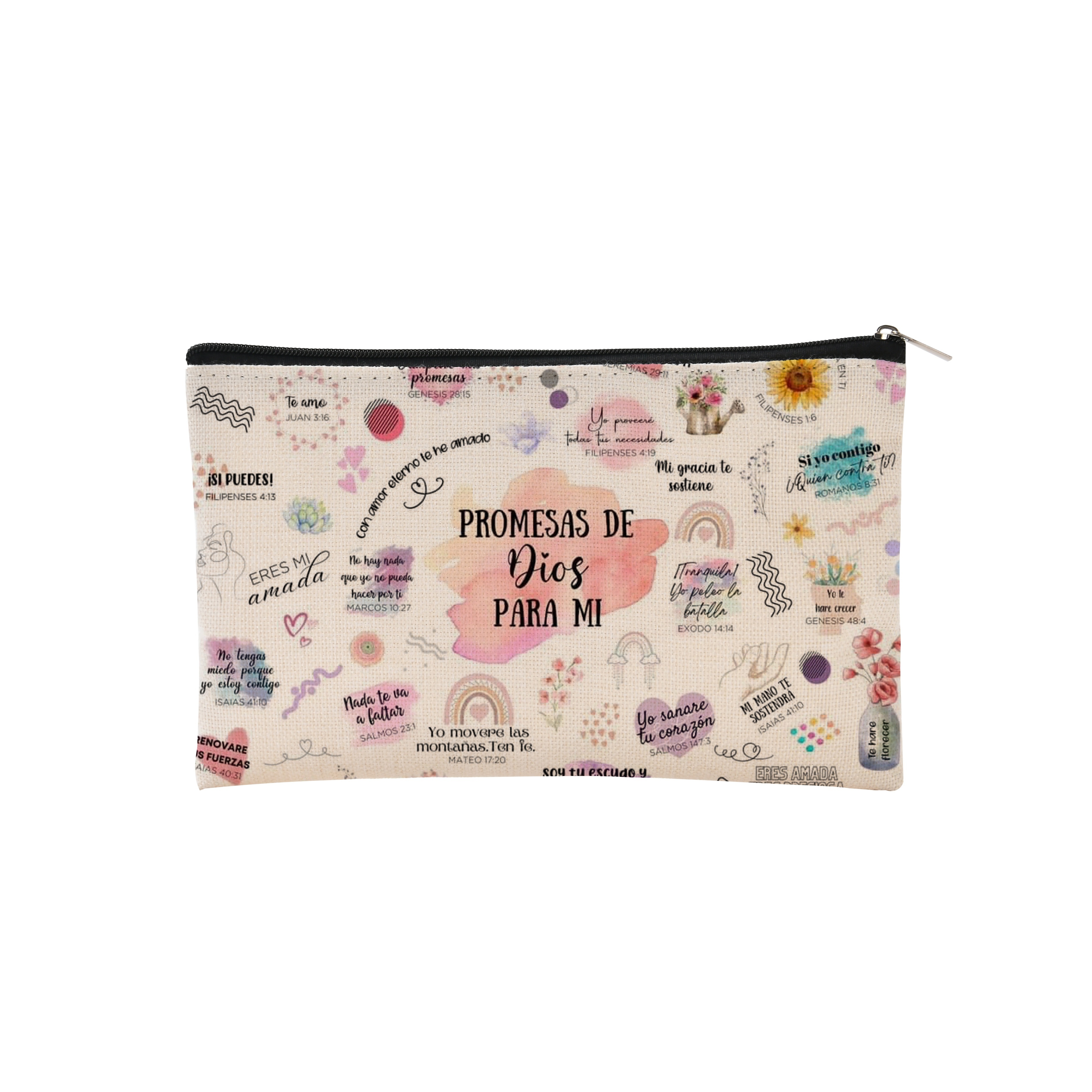 TEMU Women's Makeup Organizer Bag - & Spanish Phrases (e.g. " Promise"), Zipper Closure Cosmetic Case, Travel Toiletry Organizer With Makeup Brushes,