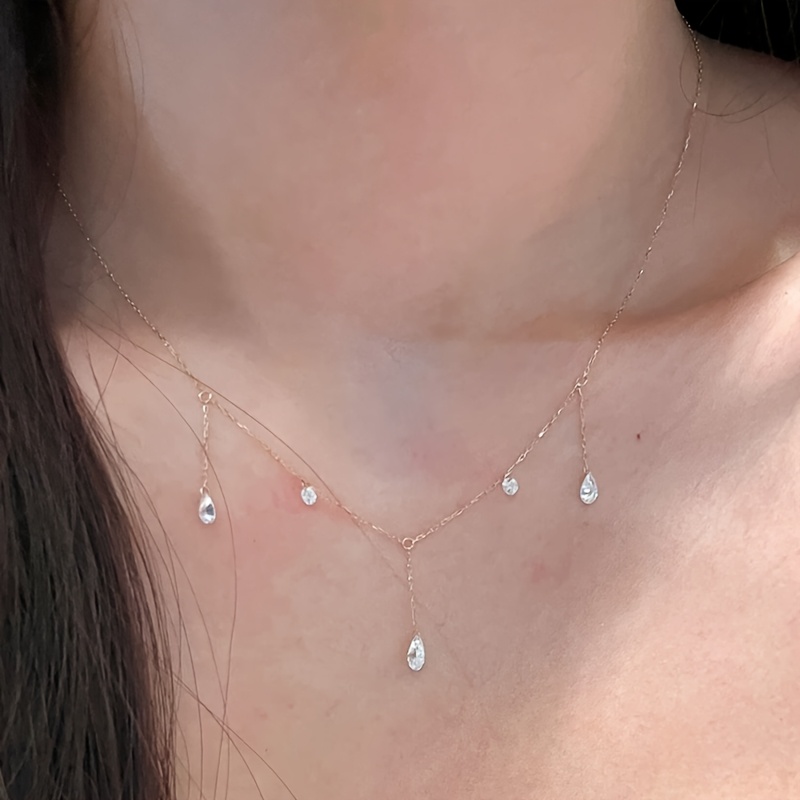 TEMU 【商品名】輝く水滴が特徴の、高級感とスを備えたタッセルネックレス。女性向けに独自にデザインされた、このような美しい鎖骨チェーンは、パーティーや集まり、そしてホリデーギフトに最適です。