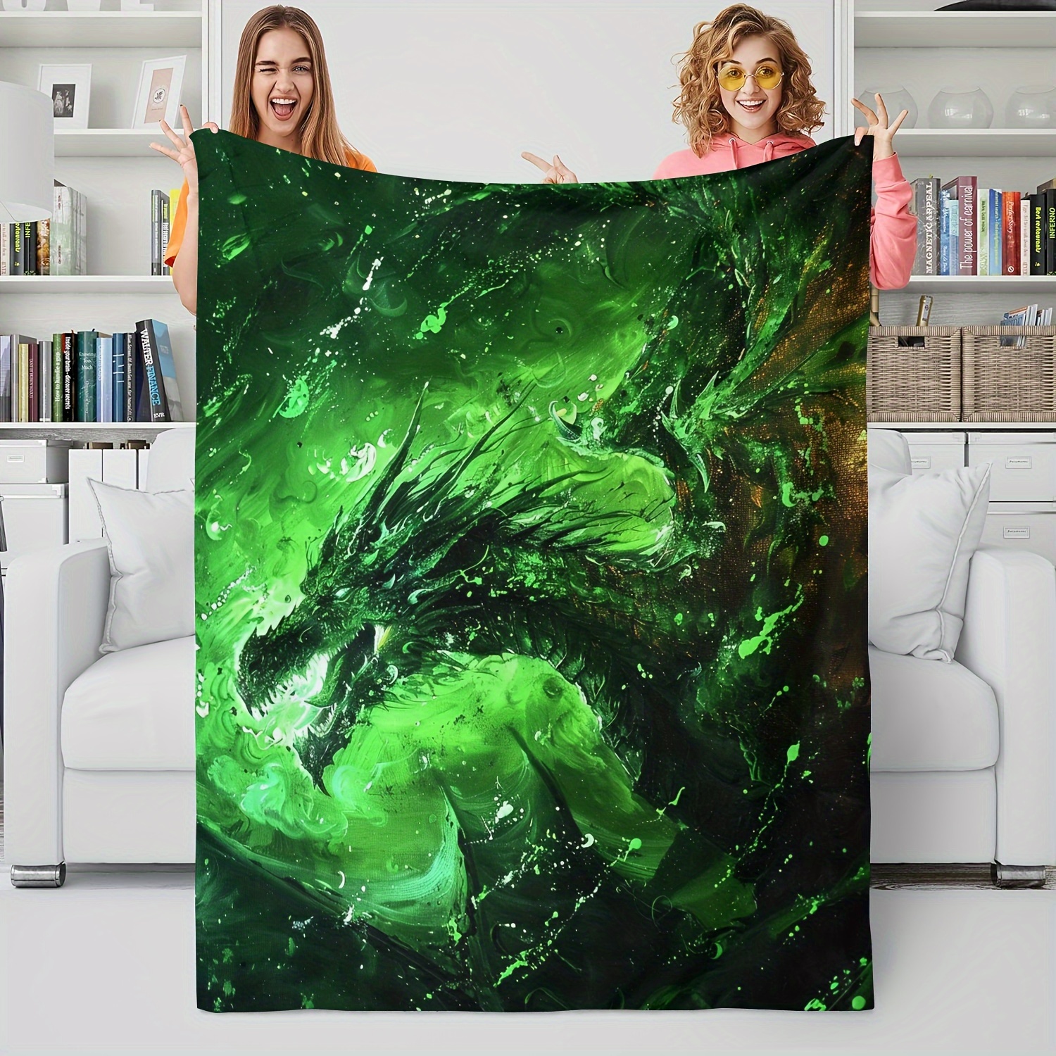 

1pc Green Dragon Fleece Blanket For Son, Soft Flannel Throw Blanket, Cottage Style, Cozy Home Decor