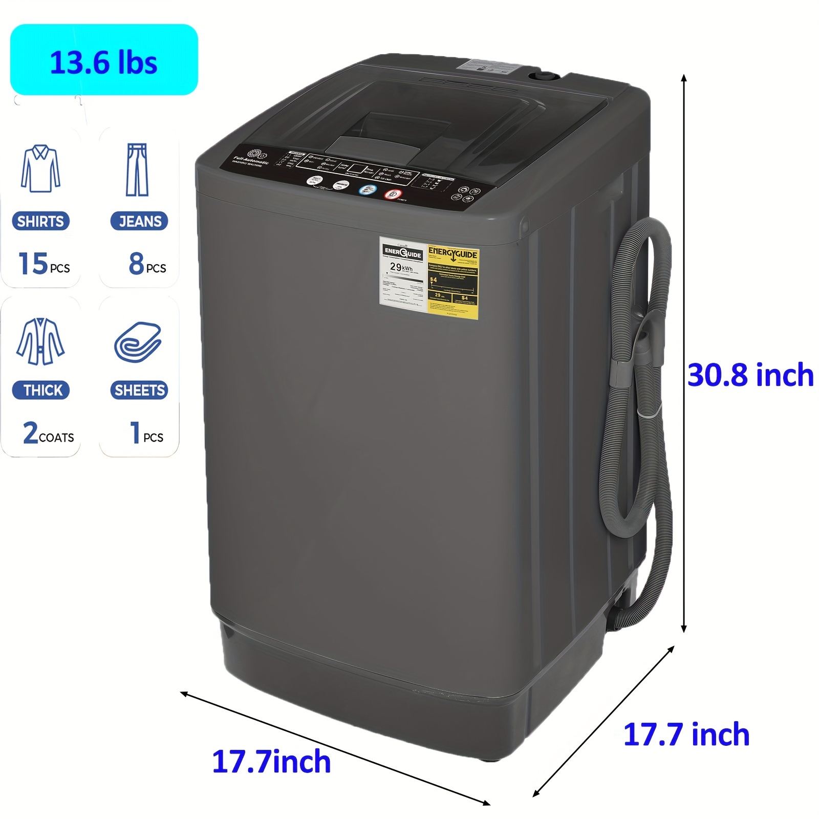 

Portable , - Portable, Washer Led Display, 10 Programs And 8 , 13.6lbs , Saving - Washer,