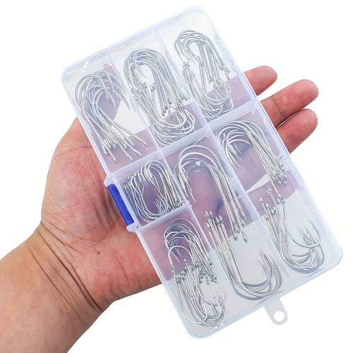 120pcs of double barbed bent fishing hooks with long handles suitable for sea fishing bulk pack with barbs and loops featuring offset hooks