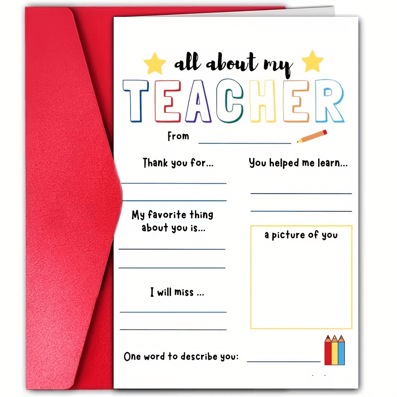 TEMU 1pc, Teacher Appreciation Card, Thank You Card, Suitable For Graduation, Back To School, Teacher's Day, Thanksgiving, Teacher Appreciation Week