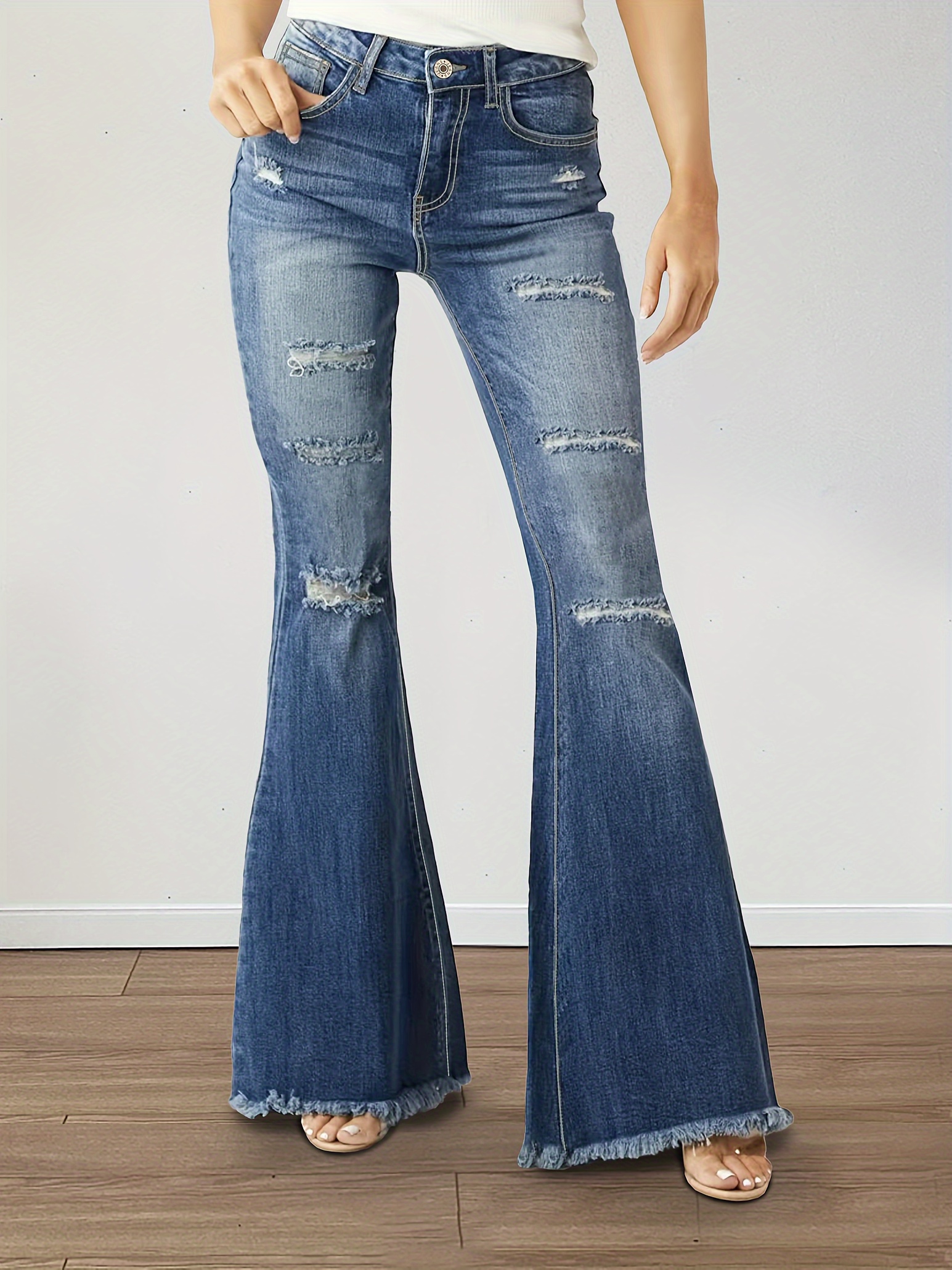 Bell Bottom Jeans For Women High Waist Jeans Button Tassel Pants