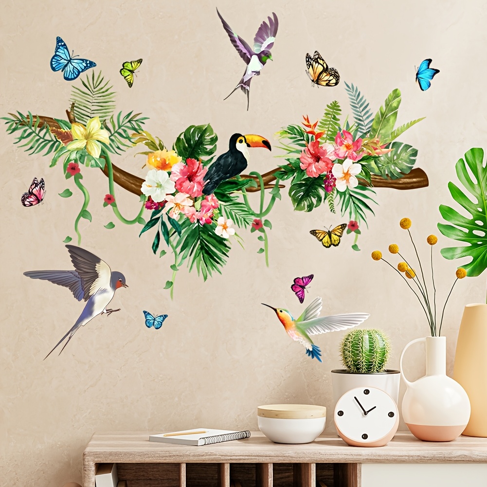 Image of Vine, Small Birds, And Green Leaves Wall Stickers For Bedroom And Living Room Decoration